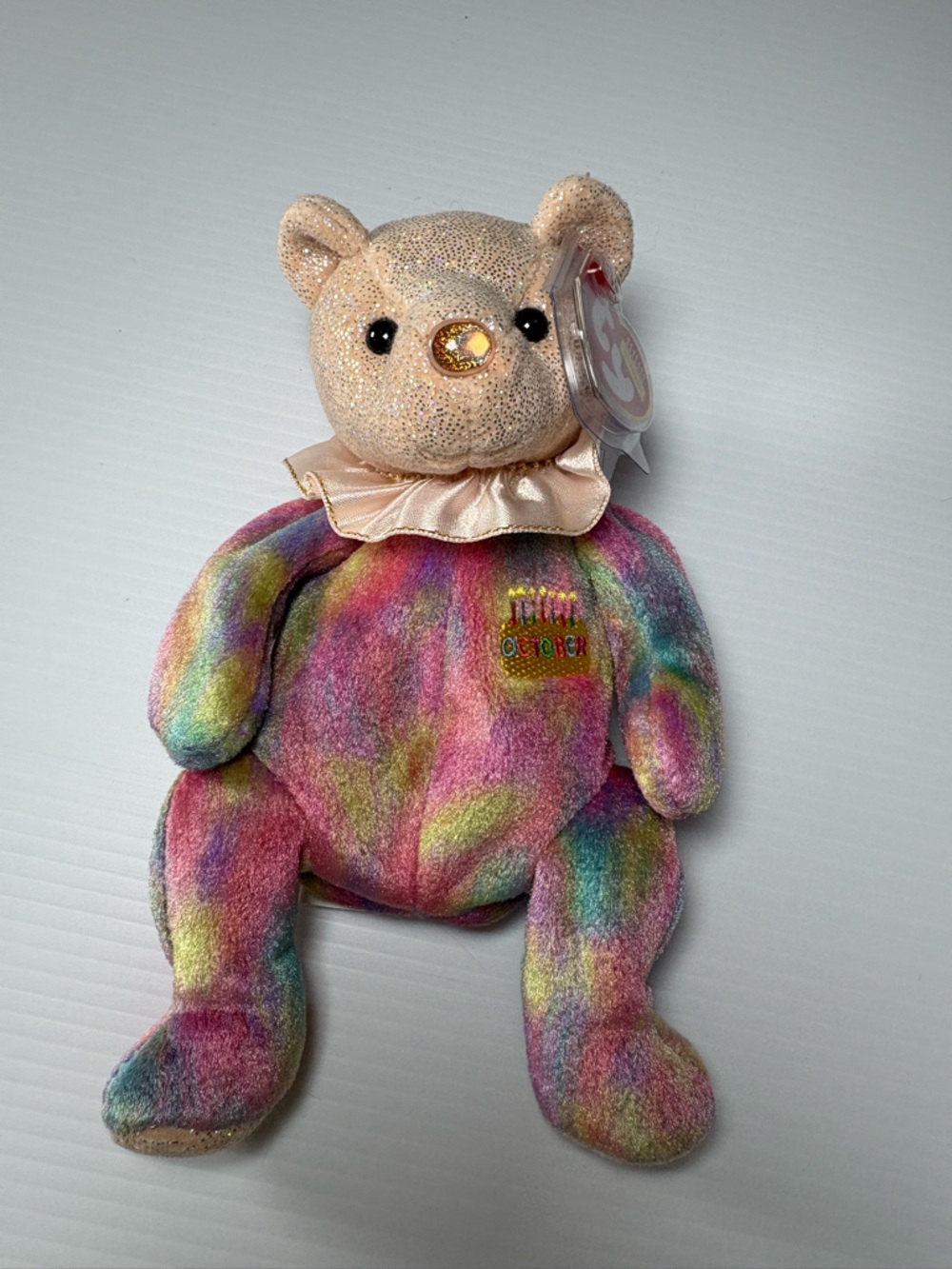 Ty Rainbow Tie-Dye Plush Bear with Sparkle Face